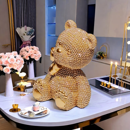 1pc Art Deco Resin Bow Bear Statue, Alphabet Animal Theme, Versatile Room Decor, Ideal for Christmas, Easter, Thanksgiving, New Year, Valentine'S Day - No Electricity Needed