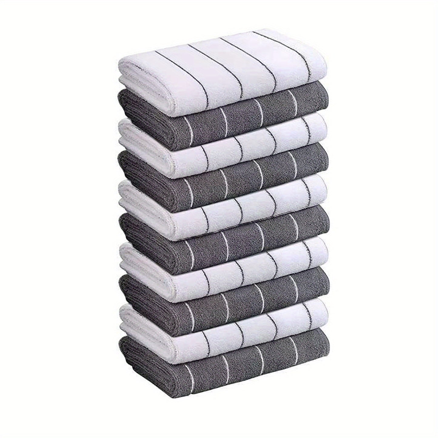 [Super Absorbent Towels] 5pcs HYER KITCHEN Super Absorbent Microfiber Cleaning Towels, Quick-Drying, Striped Gray and White, Multipurpose for Kitchen & Bathroom Use