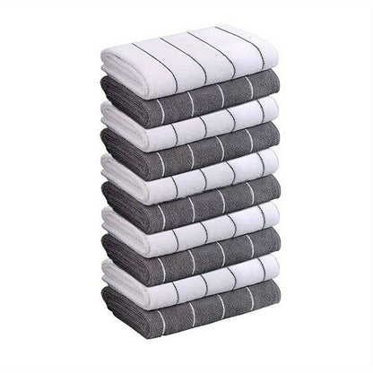 [Super Absorbent Towels] 5pcs HYER KITCHEN Super Absorbent Microfiber Cleaning Towels, Quick-Drying, Striped Gray and White, Multipurpose for Kitchen & Bathroom Use