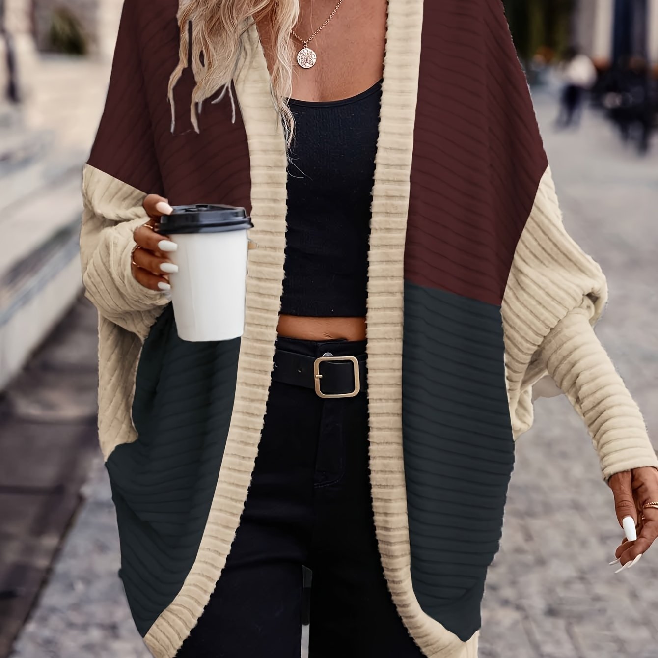 Stylish Versatile Color-Block Loose Cardigan for Women