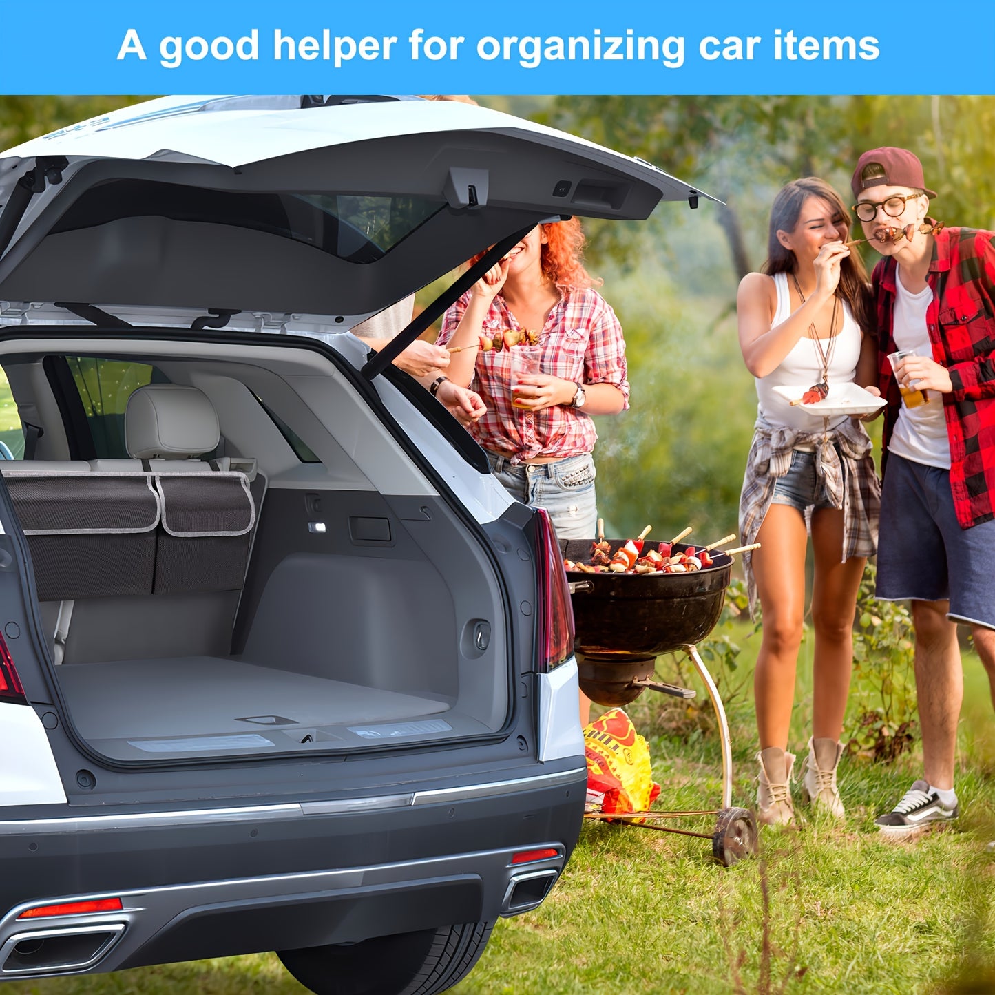 1Pc Car Seat Back Storage Bag Oxford Cloth Car Trunk Organizer With Seat Back Storage, Collapsible Waterproof Large Capacity Multi-pocket Car Tools And Accessories Storage Bag