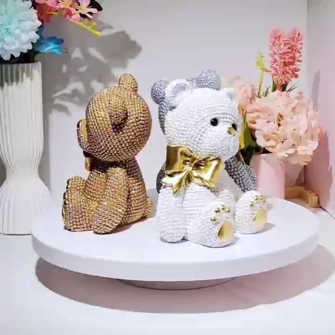 1pc Art Deco Resin Bow Bear Statue, Alphabet Animal Theme, Versatile Room Decor, Ideal for Christmas, Easter, Thanksgiving, New Year, Valentine'S Day - No Electricity Needed