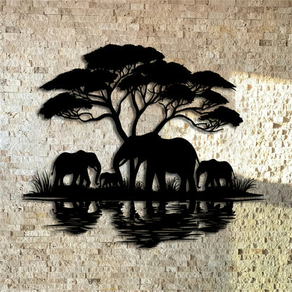[Elegant Metal Elephant Family] 1pc Elegant Art Deco Metal Elephant Family Wall Art - 15.75"x13.19" Nature-Inspired Animal Silhouette Hanging Ornament - Ideal for Home, Patio, Balcony, and Holiday Decor