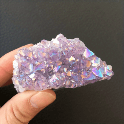 1pc Aura Amethyst Cluster Titanium Bonded High Decoration Crystal, Natural Reiki Rock And Calming Effects