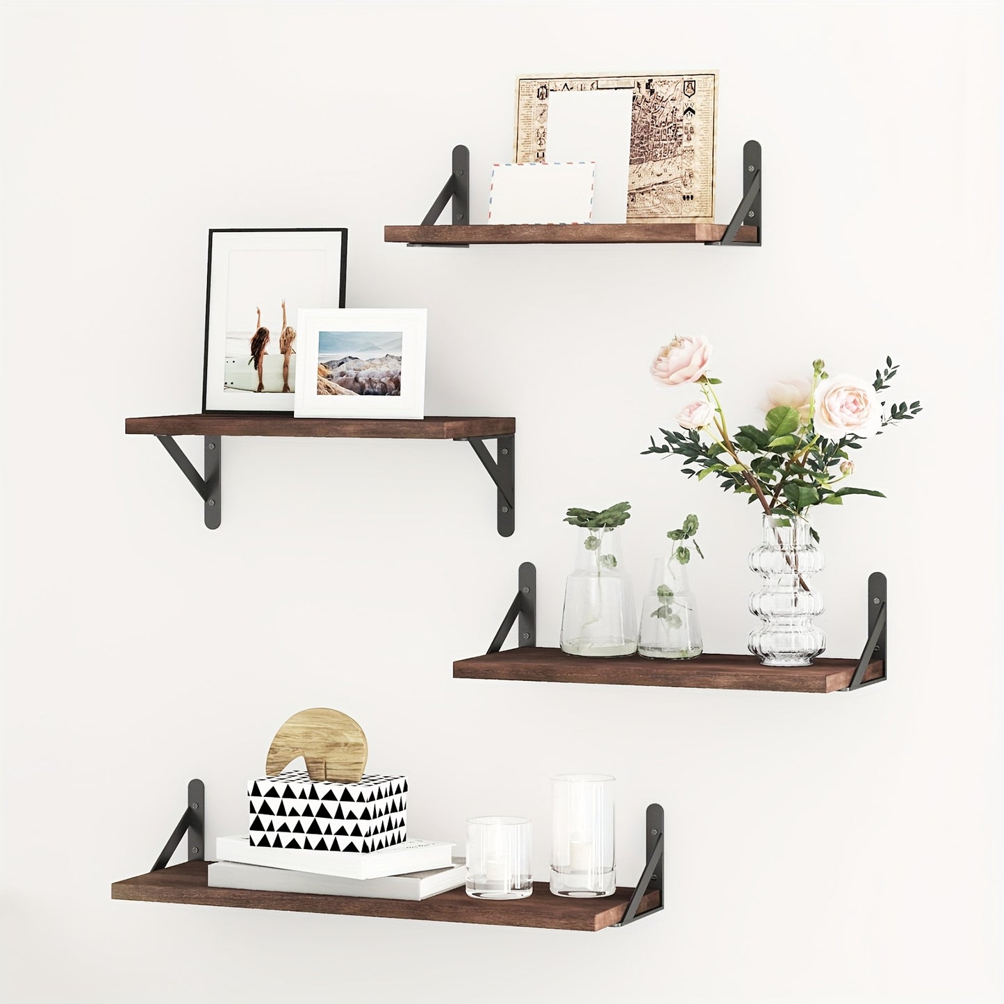 [4pcs Floating Shelves] 4pcs Floating Shelves, Wall Mounted Shelves | For Room Decor, Bathroom Storage, Bedroom, Living Room, And Plants, Home Storage Decoration Utility Shelf
