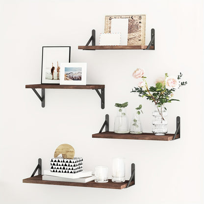 [4pcs Floating Shelves] 4pcs Floating Shelves, Wall Mounted Shelves | For Room Decor, Bathroom Storage, Bedroom, Living Room, And Plants, Home Storage Decoration Utility Shelf