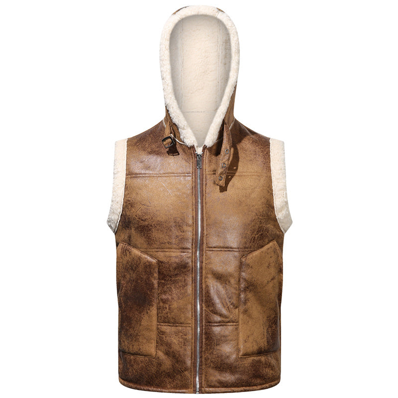 [Warm Hooded Vest] Warm & Windproof Men's Fleece-Lined Hooded Vest - Stylish Sleeveless Jacket with Zipper Pockets, Olive Green, Daily Comfort Vest | Hooded Jacket | Functional Pockets