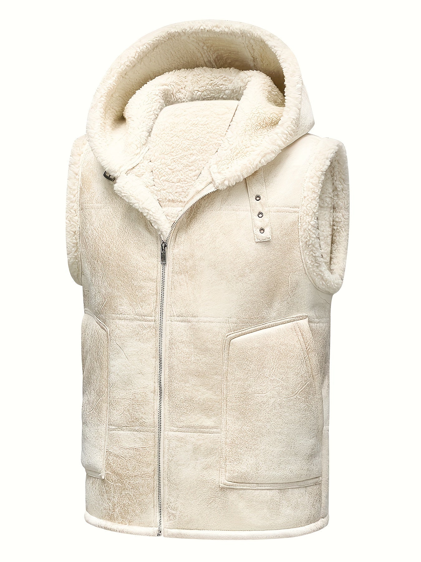 [Warm Hooded Vest] Warm & Windproof Men's Fleece-Lined Hooded Vest - Stylish Sleeveless Jacket with Zipper Pockets, Olive Green, Daily Comfort Vest | Hooded Jacket | Functional Pockets