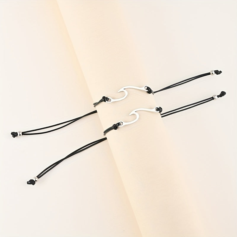 [Alloy Braided BFF Couple Friends] 2pcs/Set Wave Design Alloy Braided Bracelet Beach Style Hand Decoration Gift For BFF Couple Friends