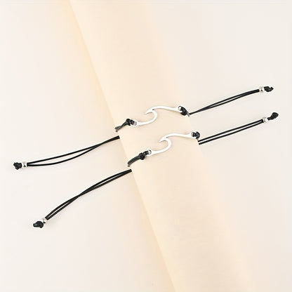 [Alloy Braided BFF Couple Friends] 2pcs/Set Wave Design Alloy Braided Bracelet Beach Style Hand Decoration Gift For BFF Couple Friends