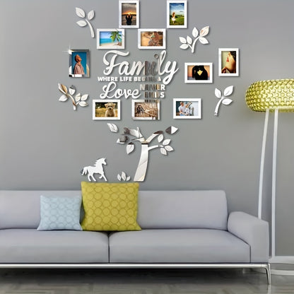 10-piece Photo Frame Combination Puzzle Photo Frame Tree Acrylic Mirror Wall Stickers, Place Your Favorite Photos To Decorate The Blank Wall To Create A Bright And Fashionable Visual Effect To Enhance The Beauty Of The Space!