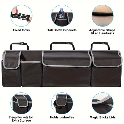 1Pc Car Seat Back Storage Bag Oxford Cloth Car Trunk Organizer With Seat Back Storage, Collapsible Waterproof Large Capacity Multi-pocket Car Tools And Accessories Storage Bag