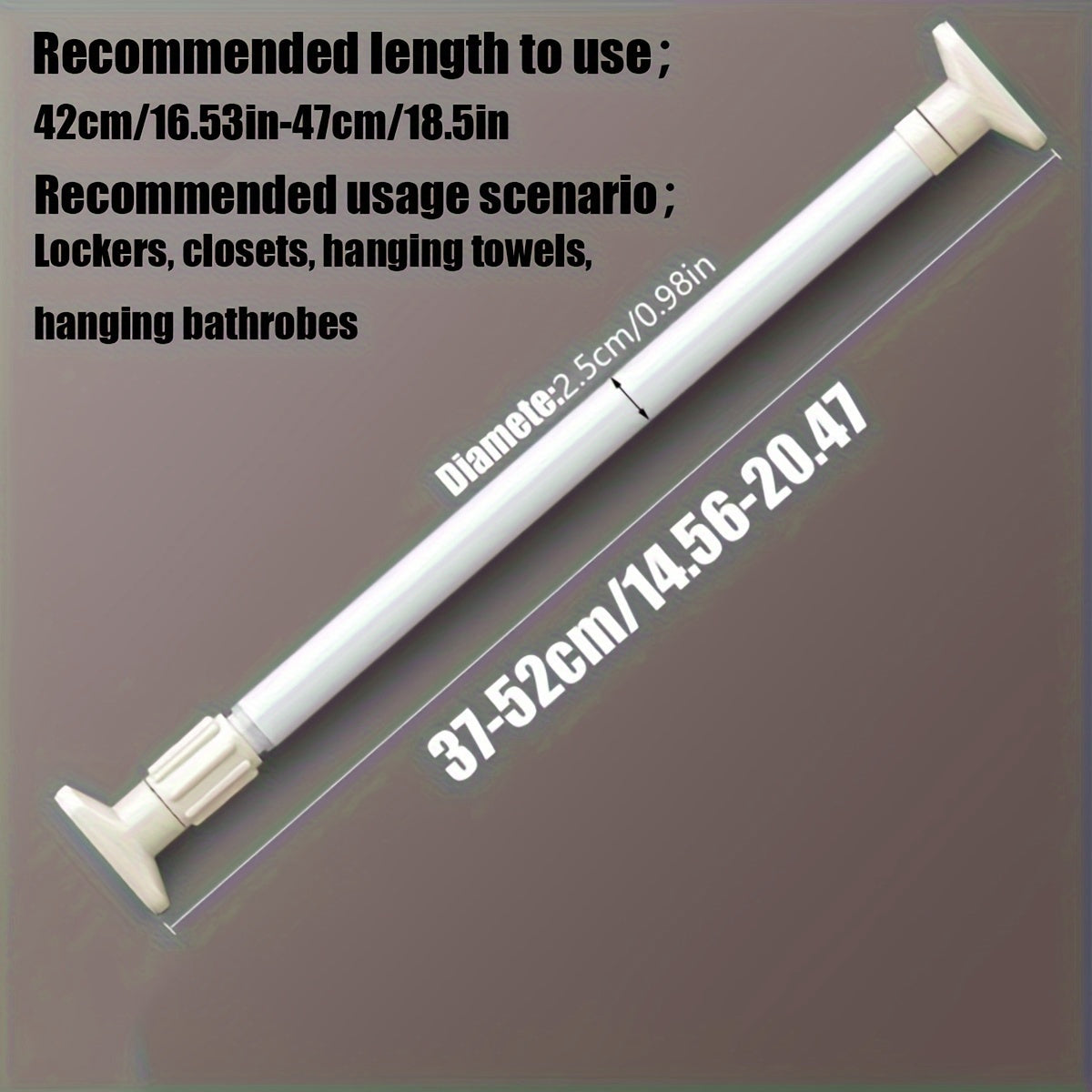 1pc Adjustable Tension Curtain Rod - Multipurpose Heavy-Duty No-Drill Extendable Rod for Shower, Closet, Window, Towel Rack - Metal & Plastic Home Accessory