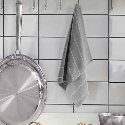 [Super Absorbent Towels] 5pcs HYER KITCHEN Super Absorbent Microfiber Cleaning Towels, Quick-Drying, Striped Gray and White, Multipurpose for Kitchen & Bathroom Use