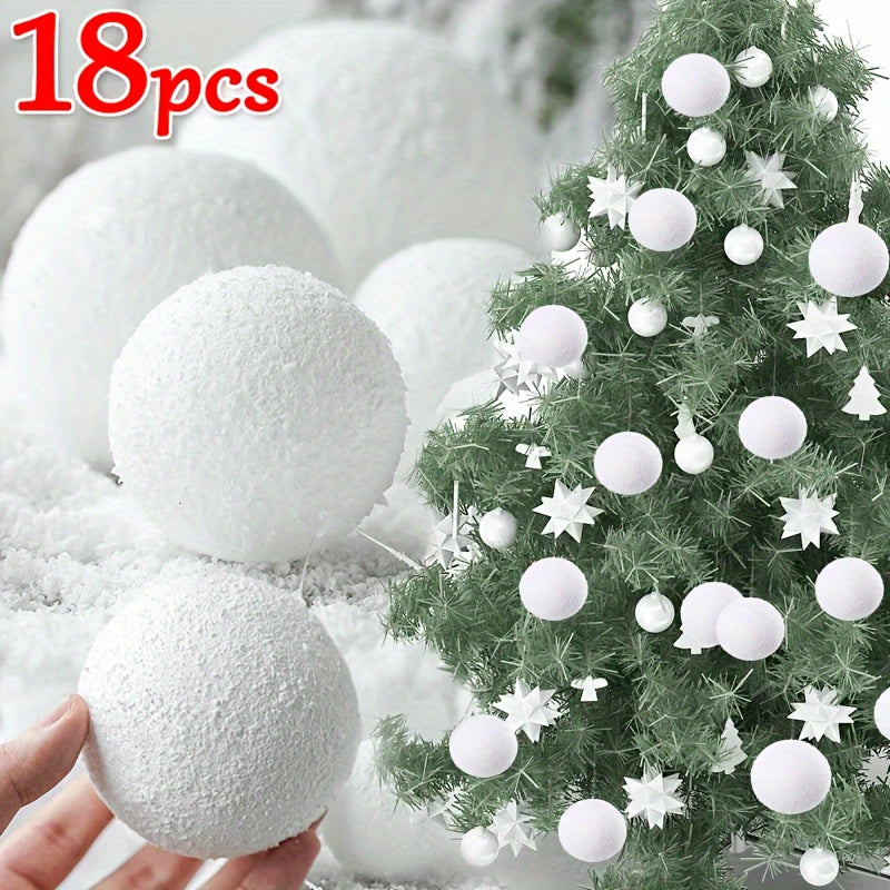 18pcs, White Foam Christmas Balls Ornaments For Xmas Tree Hanging Pendant Ball Holiday New Year Wedding Party Home Decoration Supplies