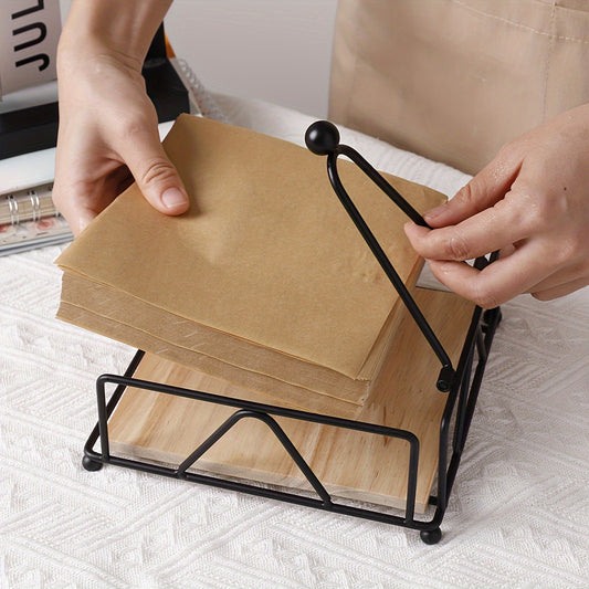 [Metal Napkin Rack] Iron Art Design 1pc Tissue Dispenser - Metal Hollow Napkin Holder for Kitchen Countertop, Dining Table, Home Decoration