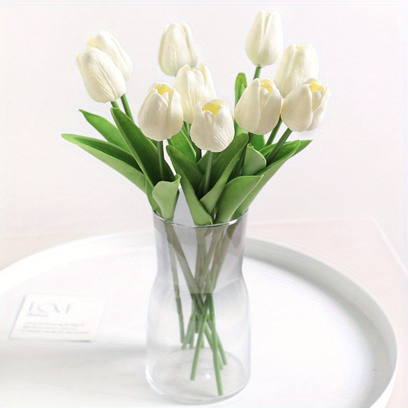 10pcs, Artificial Tulip, Artificial Flower Faux Flower Realistic Simulation Flower Blooming DIY Craft Bridal Bouquet Home Table Living Room Decoration, Indoor Outdoor Decoration