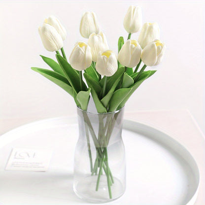 10pcs, Artificial Tulip, Artificial Flower Faux Flower Realistic Simulation Flower Blooming DIY Craft Bridal Bouquet Home Table Living Room Decoration, Indoor Outdoor Decoration