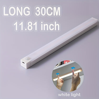 Smart Switch LED Light Human Motion Sensor Long Strip Wireless Magnetic Self-Adhesive Wardrobe Light with Charging Cabinet Light Bar for Countertop Closet Lighting, Rechargeable Kitchen Night Light Battery Powered Lamp for Wa