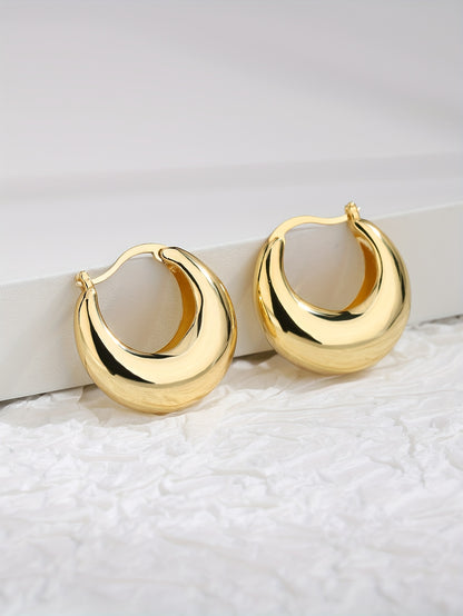 1 Pair Charm-In Elegant Hoop Earrings, 18K Golden Plated Copper, Fashionable Daily & Gift Wear, Valentine'S Day Suitable, All-Season Accessory
