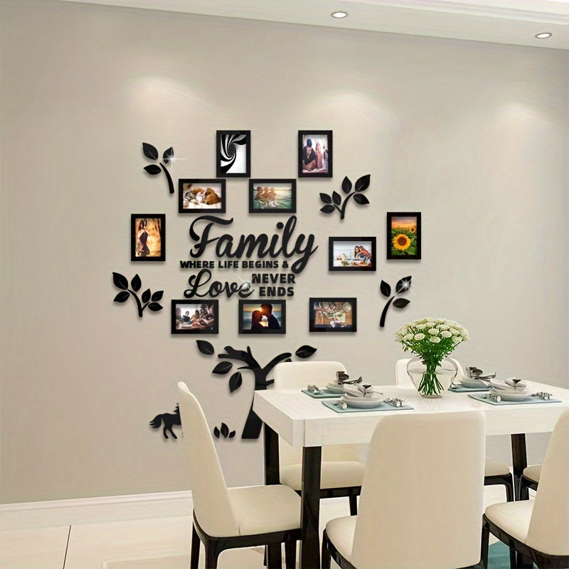 10-piece Photo Frame Combination Puzzle Photo Frame Tree Acrylic Mirror Wall Stickers, Place Your Favorite Photos To Decorate The Blank Wall To Create A Bright And Fashionable Visual Effect To Enhance The Beauty Of The Space!