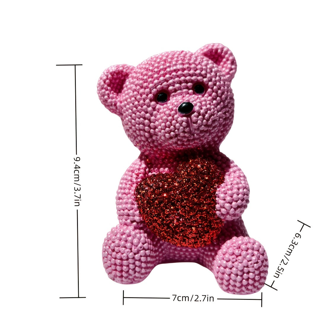 [Art Deco Pink Bear Sculpture] 1pc Art Deco Style Resin Pink Bear Sculpture, Love Theme Figurine, Versatile Room Decor for Living Room, Bedroom, Prayer Room, Christmas, Halloween, Thanksgiving, Valentine's Day, New Year