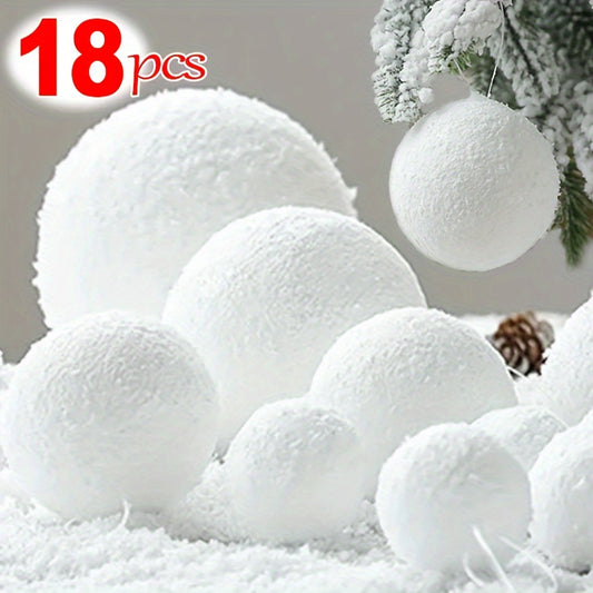 18pcs, White Foam Christmas Balls Ornaments For Xmas Tree Hanging Pendant Ball Holiday New Year Wedding Party Home Decoration Supplies