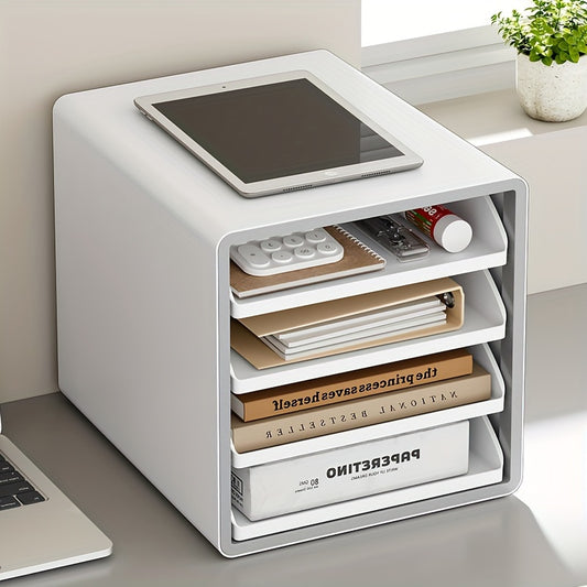 [Desk Drawer Organizer for Storage] Streamlined Storage, Versatile Gray File Organizer with Drawer - Mobile Horizontal Design, Open Storage Shelf for Home Office & Dorm Use - Ideal for A4 Documents, Stationery, and Books, Des