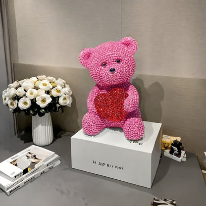 [Art Deco Pink Bear Sculpture] 1pc Art Deco Style Resin Pink Bear Sculpture, Love Theme Figurine, Versatile Room Decor for Living Room, Bedroom, Prayer Room, Christmas, Halloween, Thanksgiving, Valentine's Day, New Year