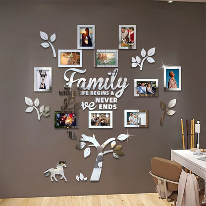10-piece Photo Frame Combination Puzzle Photo Frame Tree Acrylic Mirror Wall Stickers, Place Your Favorite Photos To Decorate The Blank Wall To Create A Bright And Fashionable Visual Effect To Enhance The Beauty Of The Space!