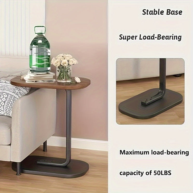 [Adjustable Height Wooden Side Table] Chic C-Shaped Wooden Side Table with Adjustable Height - Modern Art Deco Design, Sturdy Metal Legs for Living Room & Outdoor Use