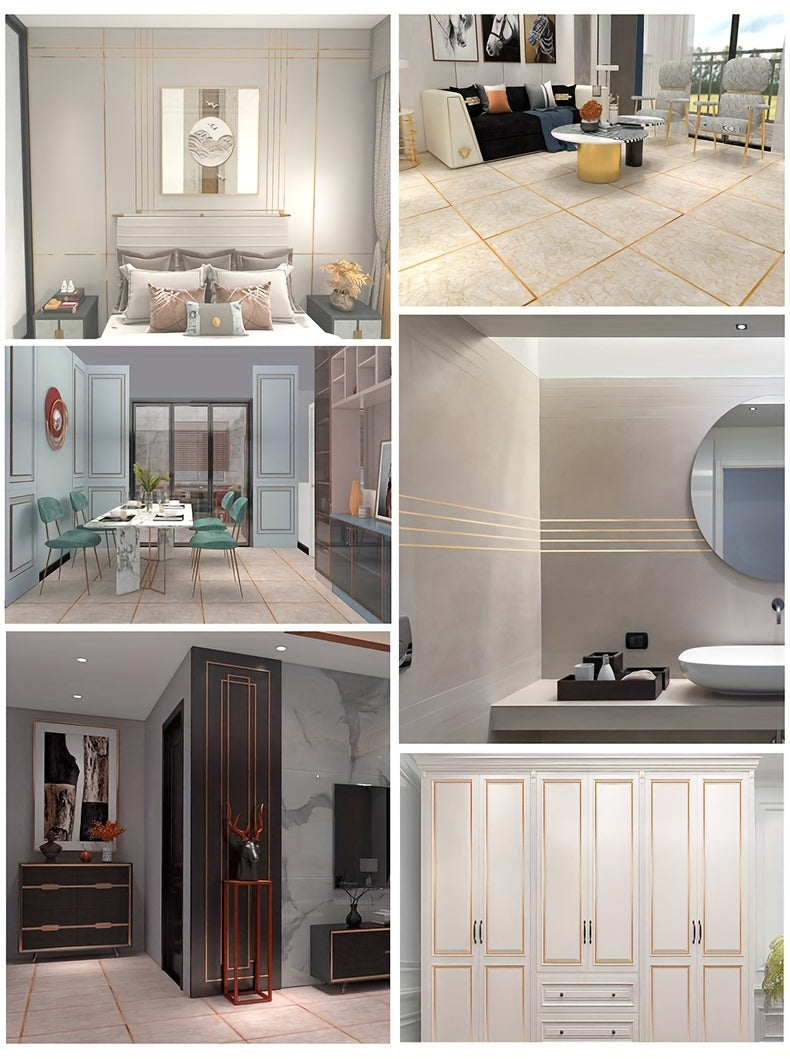 1 Roll Black Brushed Golden Silvery Floor Edging Waterproof Seam Wall Stickers, Wall Gap Ceiling Home Decoration, Self-Adhesive Tile Tape