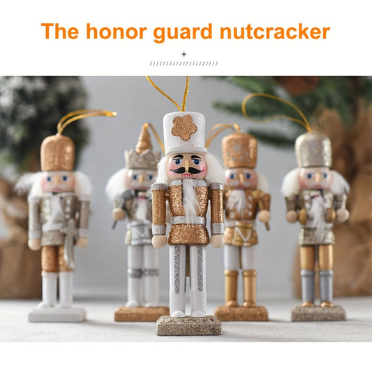 5 pièces/ensemble Casse-noisette en bois fait à la main Marionnette Soldat Pendentif Poudre scintillante Décoration d’ornement