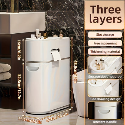 1pc 3/4/5 Layer White Plastic Pull-Out Cabinet, Multi-Functional Home Storage Organizer For Bathroom/Kitchen/Living Room Alone Shelf For Homeowners & Organizers With Wheels