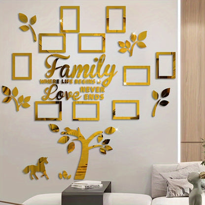 10-piece Photo Frame Combination Puzzle Photo Frame Tree Acrylic Mirror Wall Stickers, Place Your Favorite Photos To Decorate The Blank Wall To Create A Bright And Fashionable Visual Effect To Enhance The Beauty Of The Space!