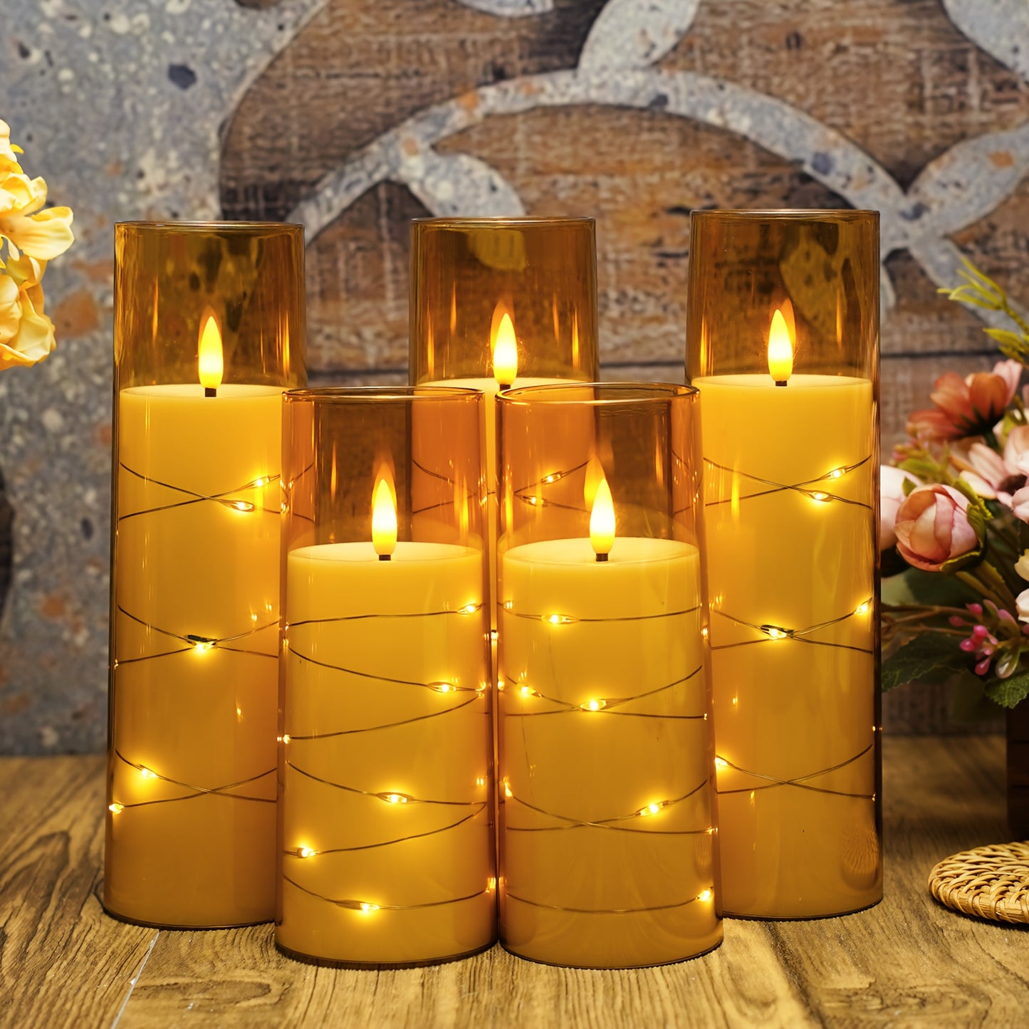 [Fast Arrival] 7-Acrylic Flameless Column Candle - Flameless Candles with Remote Control, Embedded Star String, and Battery Powered LED Lights - Perfect Home Decoration for Halloween and Christmas Ambiance