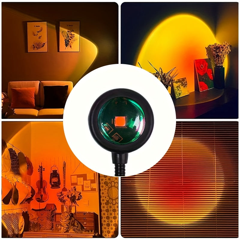 Sunset projection lamp, home decoration atmosphere lamp, sunset red decorative lamp, romantic sunset orange light and shadow effect, USB night light, multi-angle rotatable and adjustable, LED lighting, suitable for home livin