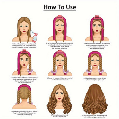 3pcs/Set Bandeau de tige de curling sans chaleur avec liers à cheveux - DIY Lazy Ribbon Hair