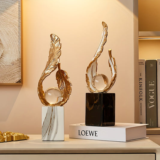1 pc of Resin Light Luxury Feather Statue, High-end Decoration for Living Room, Foyer, TV Cabinet Decoration, Simple Modern Creative Home Decoration, Desk and Shelf Rack Decor