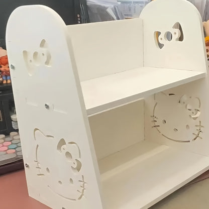 [Wooden Hello Kitty Display Stand Organizer] Sanrio Hello Kitty Wooden Desk Organizer Shelf, Multipurpose Rectangular Display Stand for Dorm, Office, and Home Storage