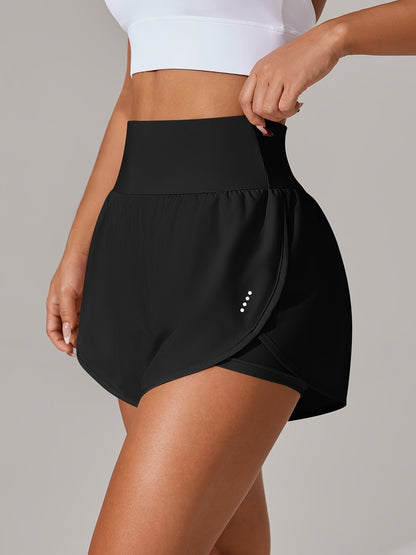 [Yoga Activewear] Women's Light Blue Yoga Shorts - Casual & Loose-Fit, High-Waisted with Ruffle Detail, Stretchy Polyester-Elastane Blend, Machine Washable, Perfect for Spring/Summer/Fall