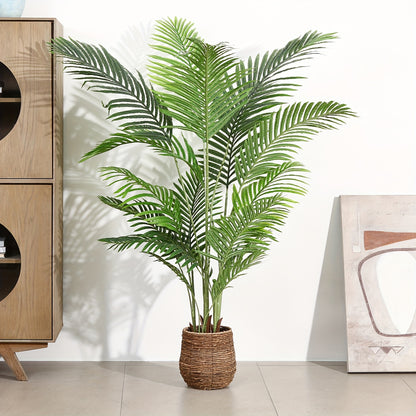 Plante De Palmier Areca Artificielle 5 Pieds Faux Palmier Avec 17 Troncs Faux Arbre Pour Décoration Moderne D’Intérieur Extérieur Dypsis Lutescens Plantes En Pot Pour Bureau À Domicile (Lot De 2)