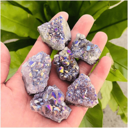 1pc Aura Amethyst Cluster Titanium Bonded High Decoration Crystal, Natural Reiki Rock And Calming Effects