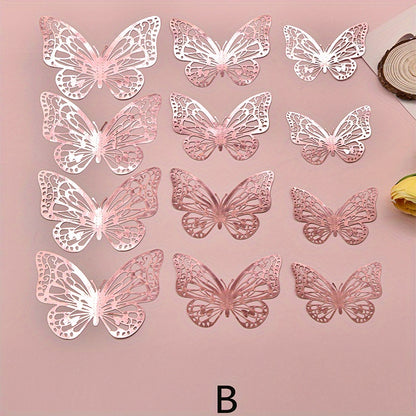 12pcs 3D Wall Sticker, Hollow Butterfly Self-Adhesive Wall Stickers, Bedroom Bathroom Living Room Porch Home Decoration Wall Stickers, Removable Stickers, Wall Decor Decals