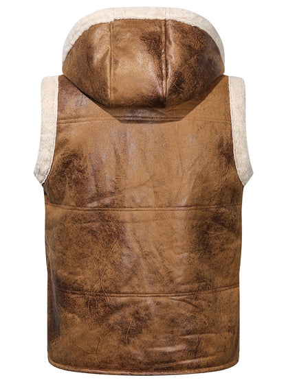 [Warm Hooded Vest] Warm & Windproof Men's Fleece-Lined Hooded Vest - Stylish Sleeveless Jacket with Zipper Pockets, Olive Green, Daily Comfort Vest | Hooded Jacket | Functional Pockets