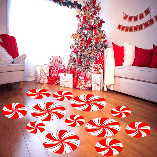 12pcs Red Candy Stickers, Christmas Decoration, Red Candy Wall Floor Stickers, Christmas Decoration Window Stickers, Christmas Party Decoration, Home Decoration Stickers, Christmas Party Supply