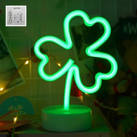 1pc Art Deco Green LED Clover Neon Light, USB & Battery Powered Plastic Indoor String Light with Switch Control, Ideal for St. Patrick'S Day, Universal Occasions & Spring Holiday Decorations