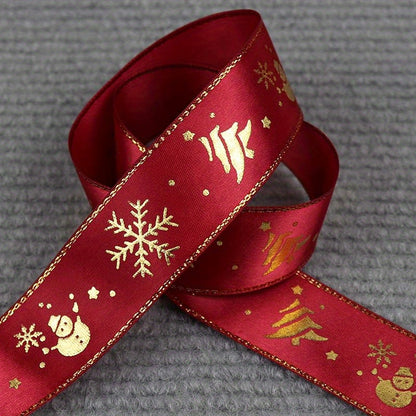 1pc 5 Yards 25mm Bronzing Christmas Ribbon Printed Polyester Ribbon For Christmas Decoration Gift Wrapping DIY Sewing Fabric
