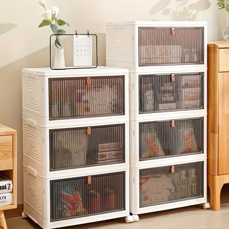1/3/5pcs Large Foldable White PP Plastic Shoe Storage Boxes With Wheels - 3 Layers Of Clear Stackable Shoe Display Boxes For Organized Shoe Storage Bedroom Accessories Storage Trunks & Chests