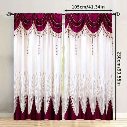 [Contemporary Curtains] 2pcs, 2D FLAT PRINTING Curtains, Contemporary Curtains red Durable 100% Polyester Fabric (without rod, No movement, no battery) Art Deco Festive for Living Room, Bedroom, Kitchen, Bathroom Decor, 2D Fl